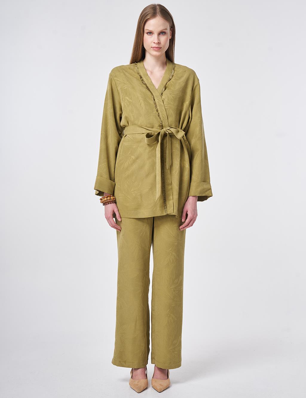 Yaprak Desen Modal İkili Takım Haki 