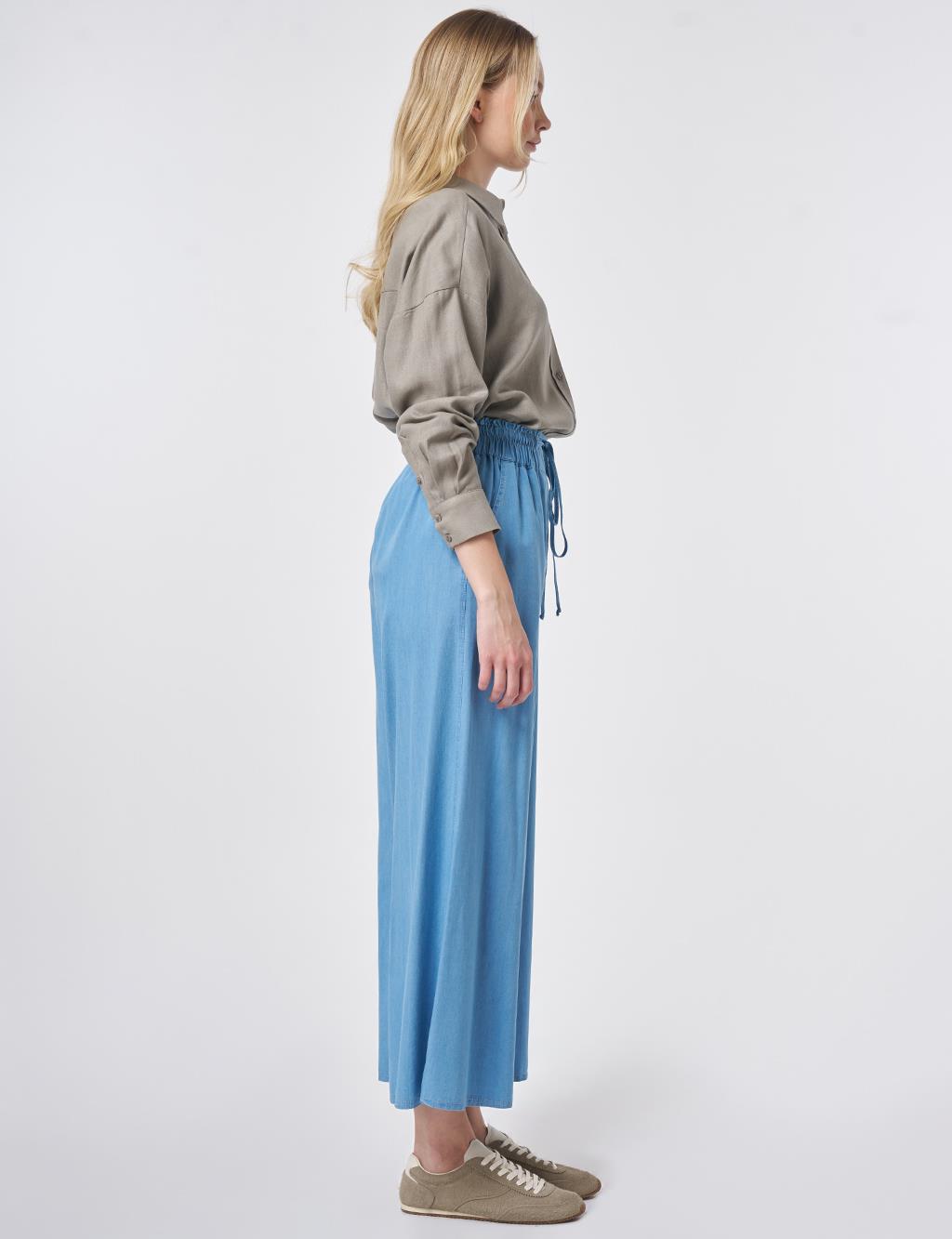 Beli Lastikli Bağcıklı Pantolon Mavi