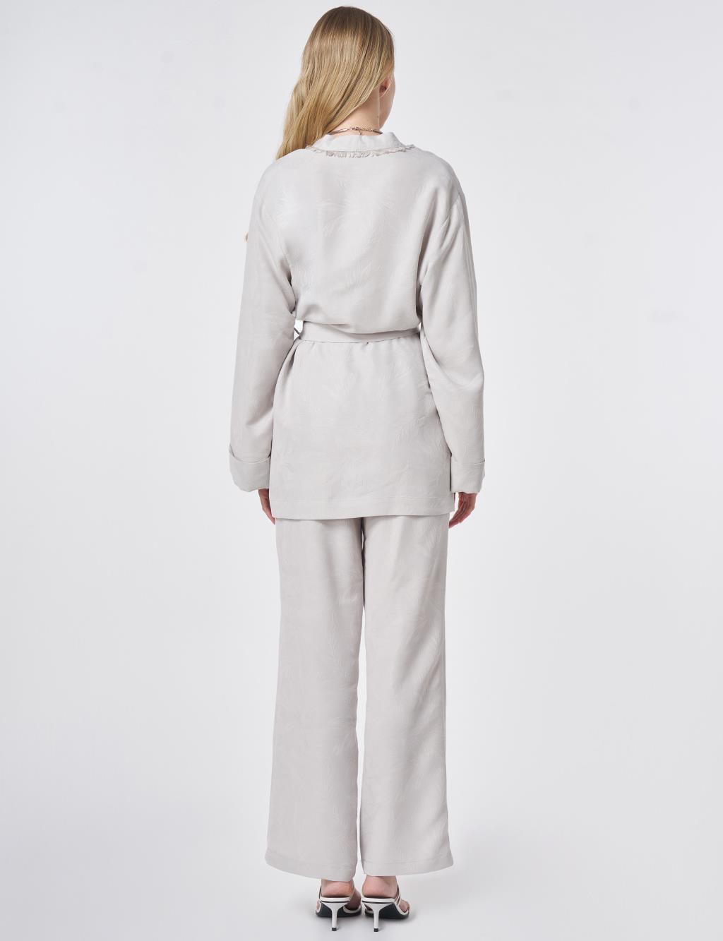 Yaprak Desen Modal İkili Takım Açık Gri 