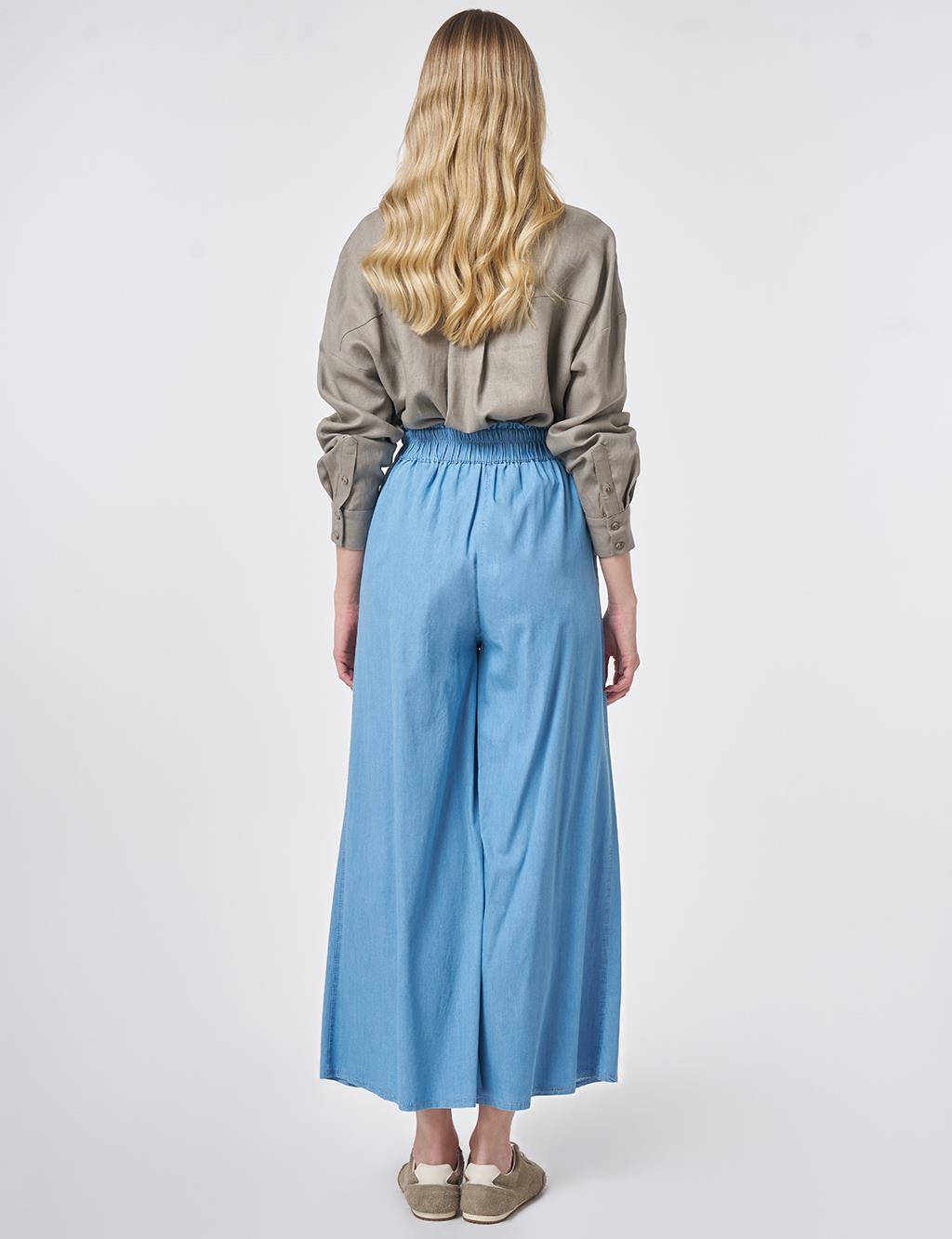 Beli Lastikli Bağcıklı Pantolon Mavi