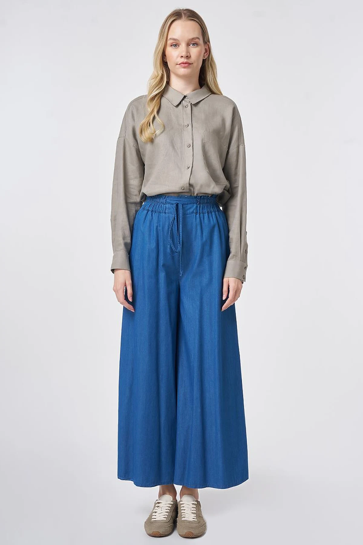 Elastic Waist Drawstring Pants Indigo
