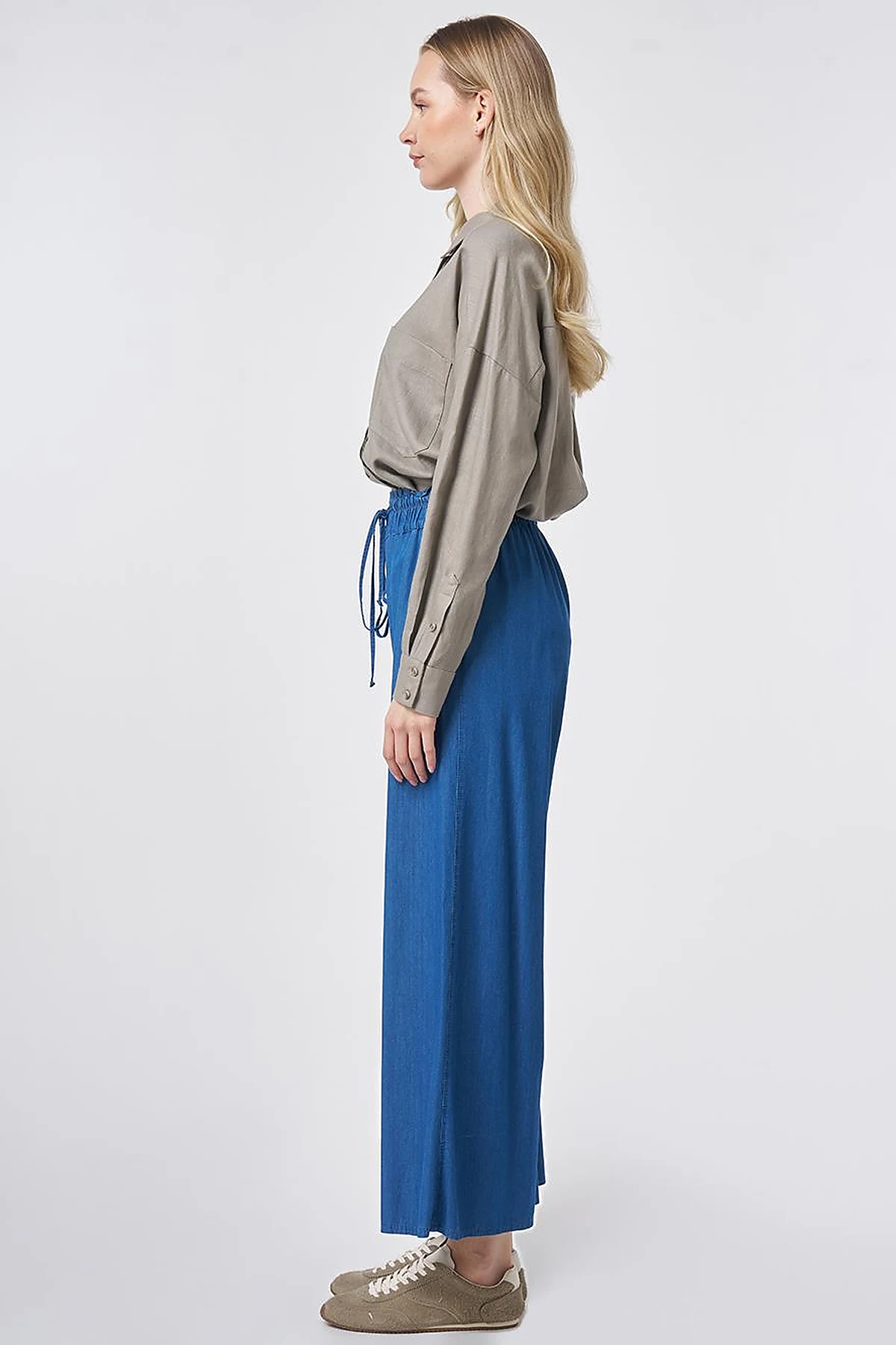 Elastic Waist Drawstring Pants Indigo