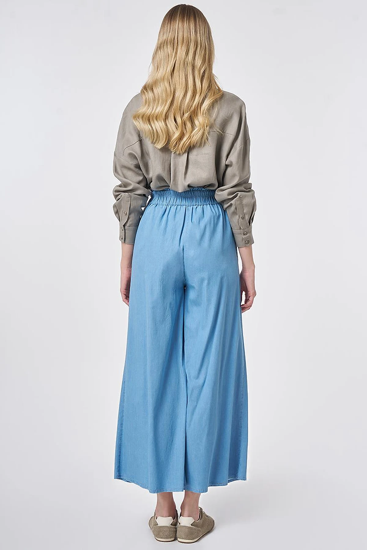 Elastic Waist Drawstring Pants Blue