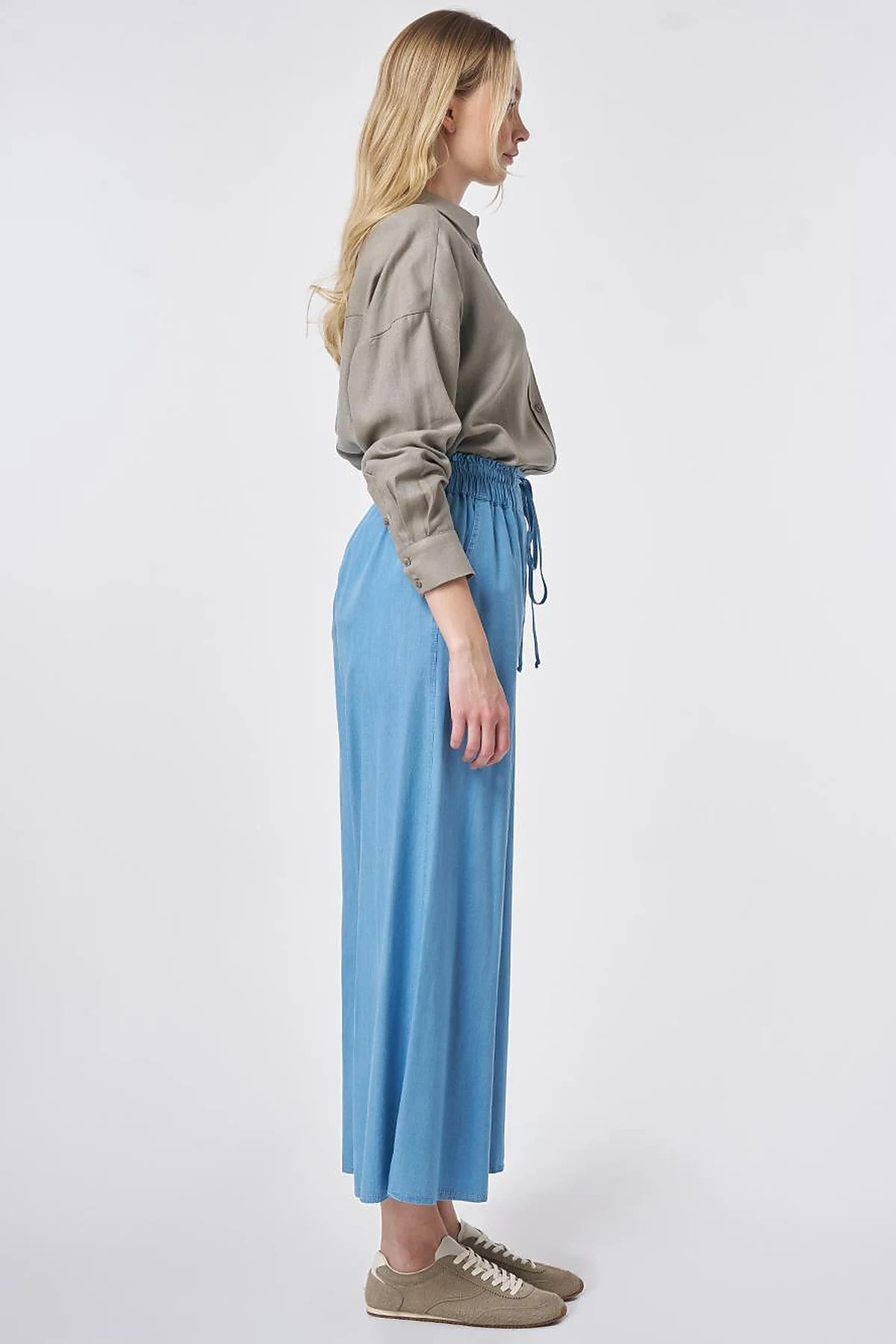 Elastic Waist Drawstring Pants Blue