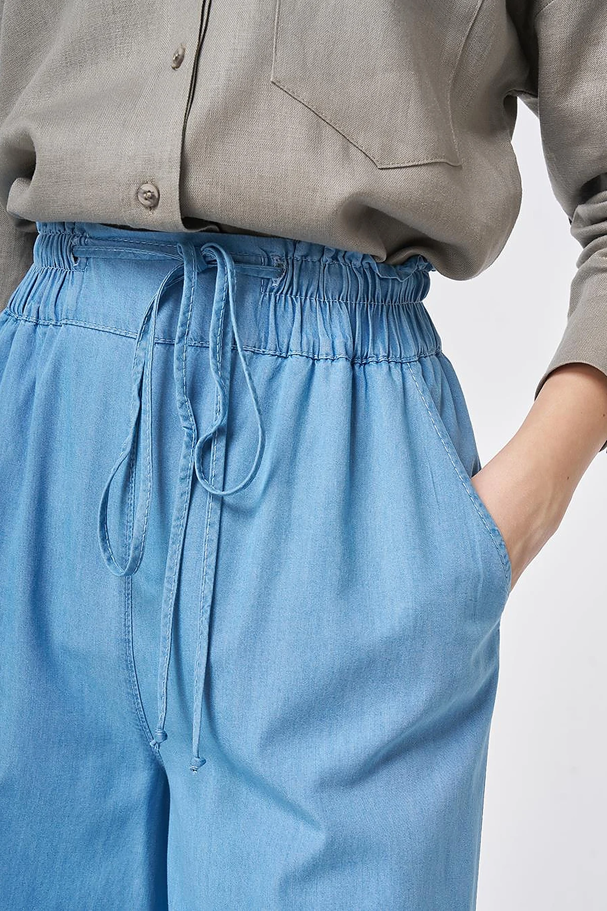 Elastic Waist Drawstring Pants Blue