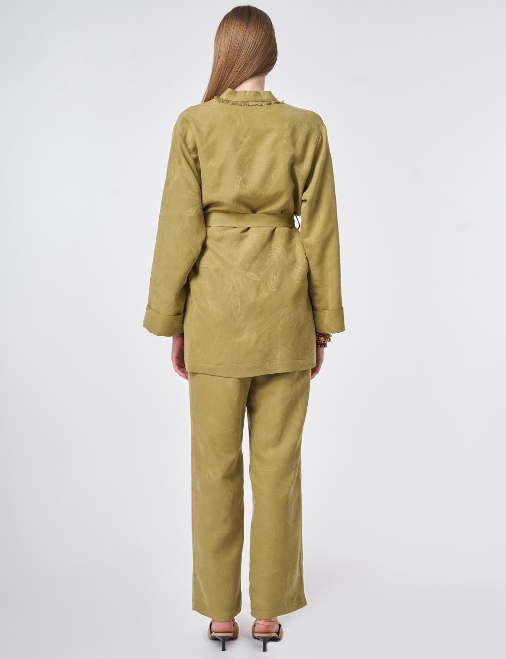 Yaprak Desen Modal İkili Takım Haki 