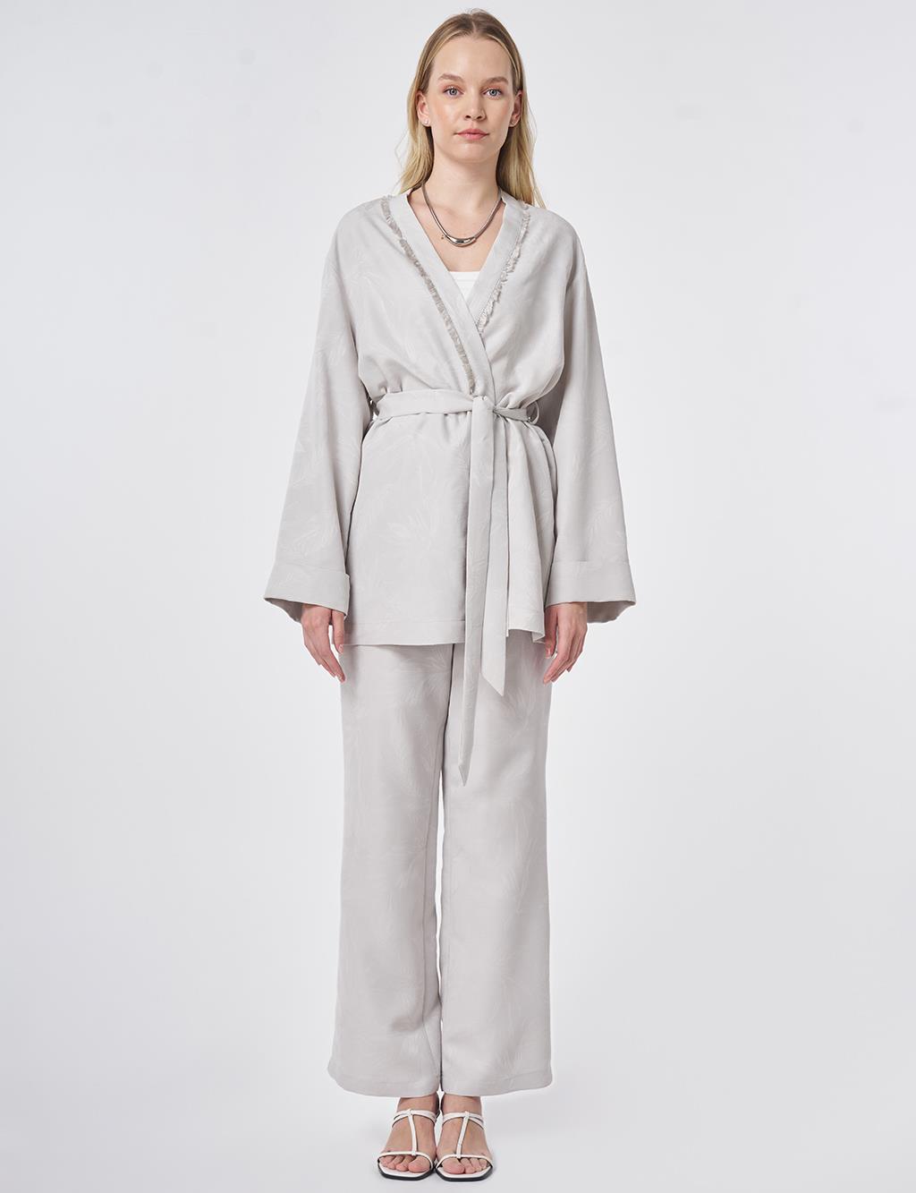 Yaprak Desen Modal İkili Takım Açık Gri 