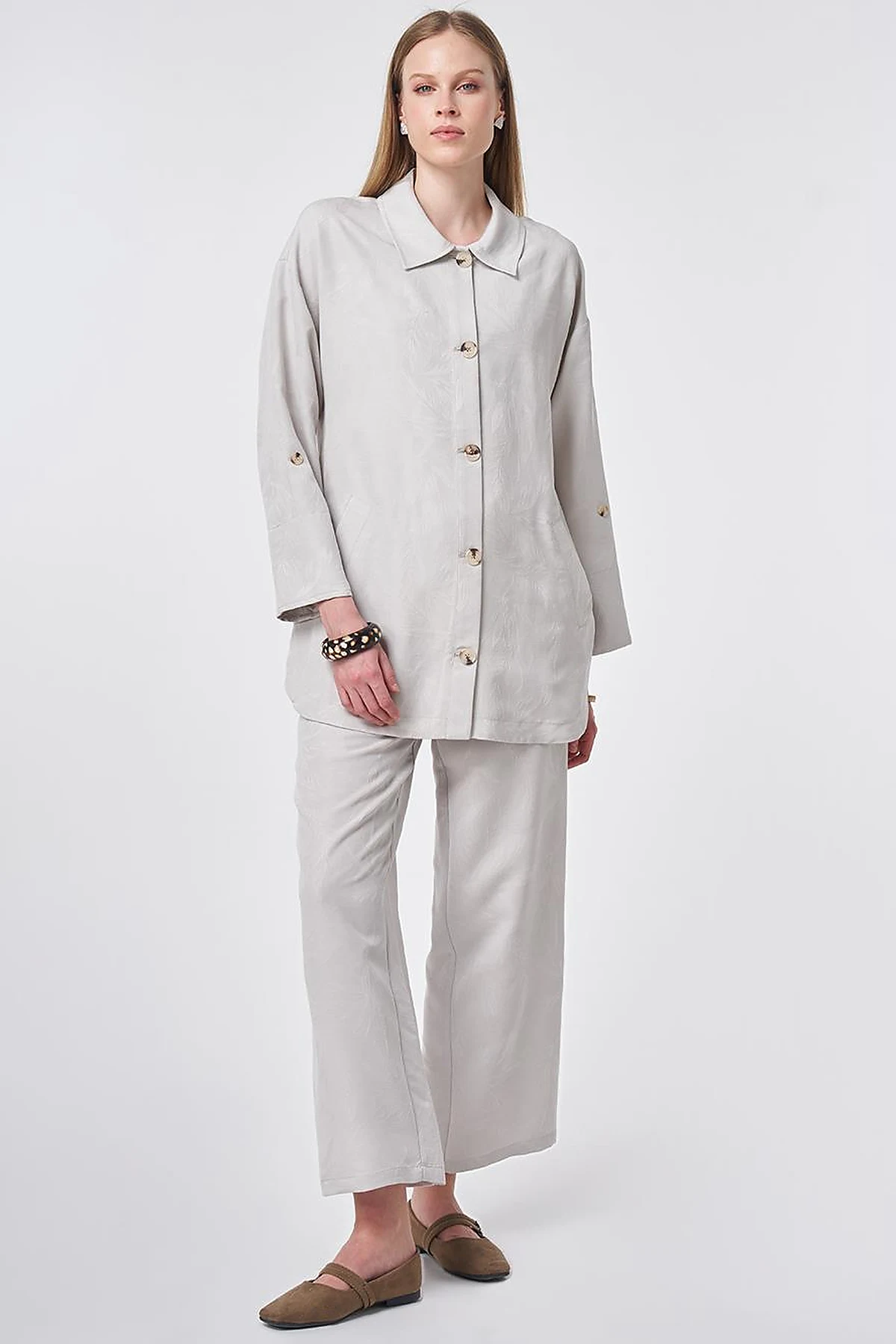 Patterned Modal Two-Piece Set Light Grey