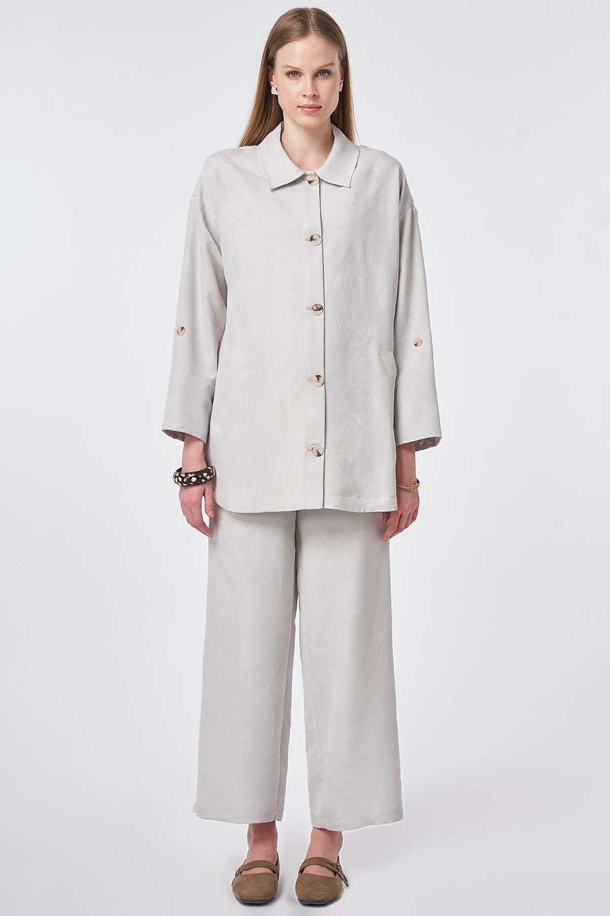 Patterned Modal Two-Piece Set Light Grey