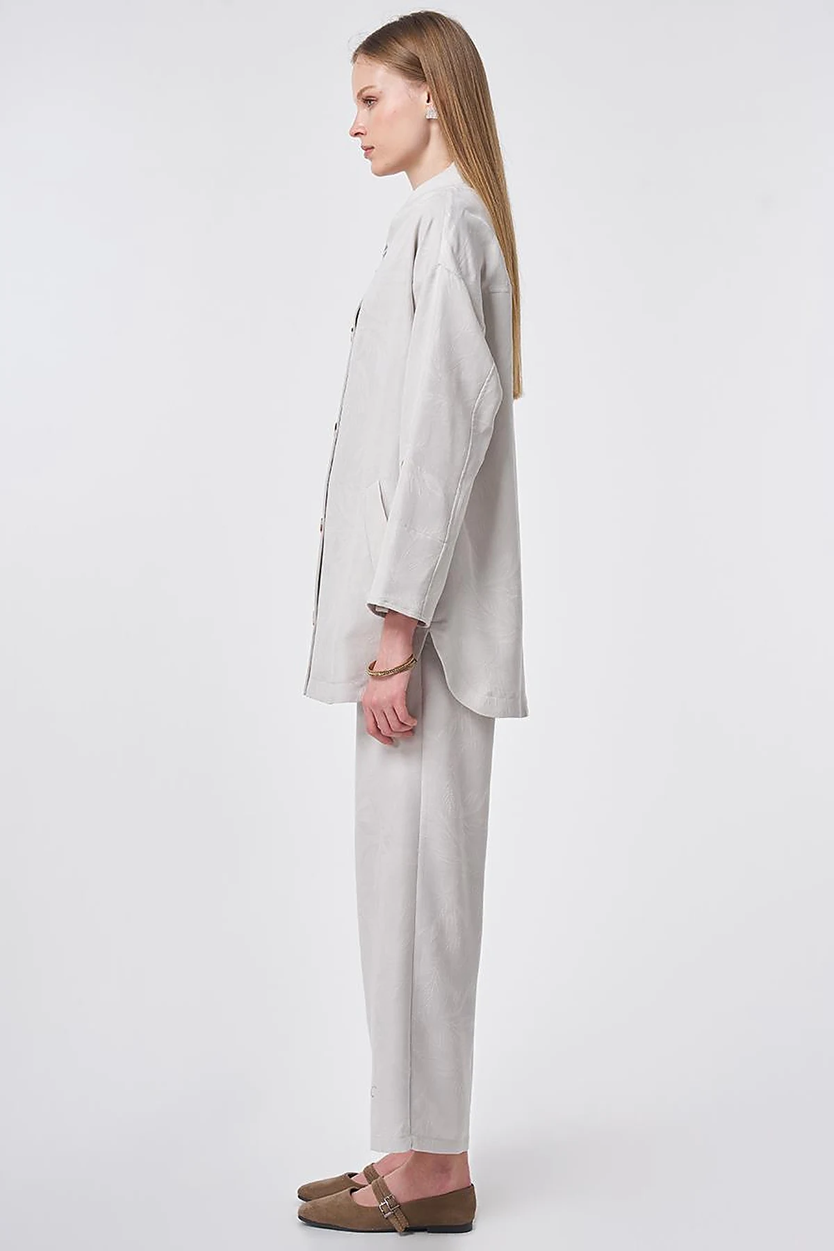 Patterned Modal Two-Piece Set Light Grey