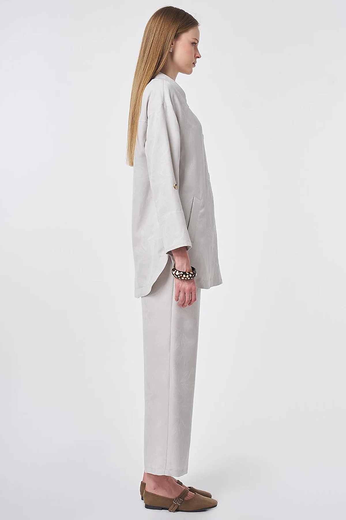 Patterned Modal Two-Piece Set Light Grey