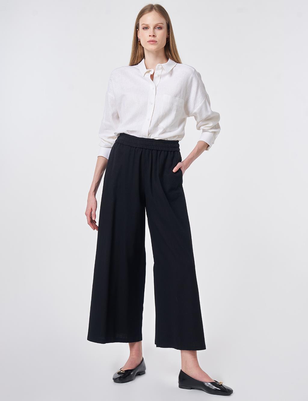 Elastic Waist Non-Denim Pants Black