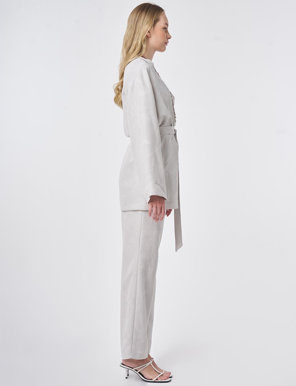 Yaprak Desen Modal İkili Takım Açık Gri 