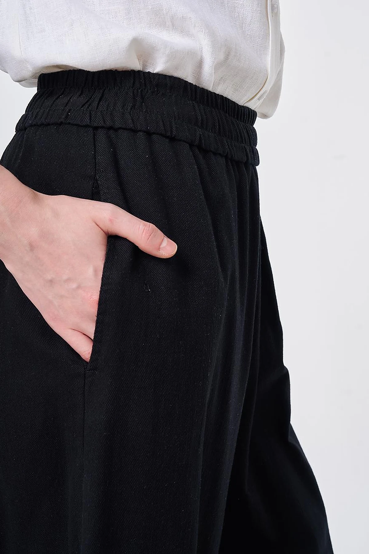 Elastic Waist Non-Denim Pants Black