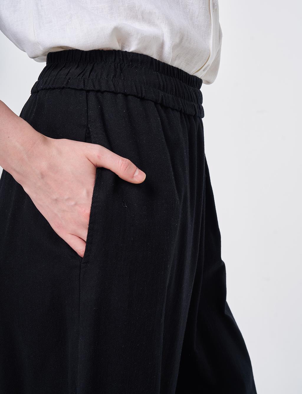 Elastic Waist Non-Denim Pants Black