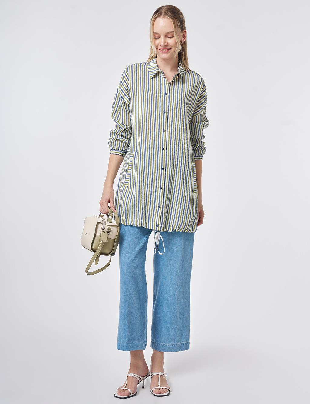 Striped Viscose Blouse Matcha Green