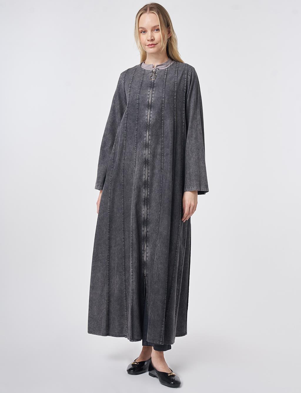 Washed Panel-Stitched Throw-On Anthracite