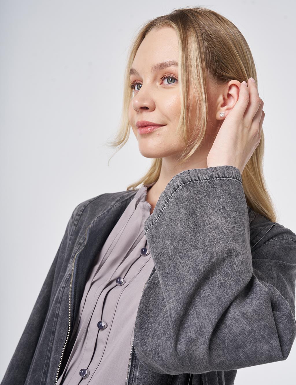 Washed Panel-Stitched Throw-On Anthracite