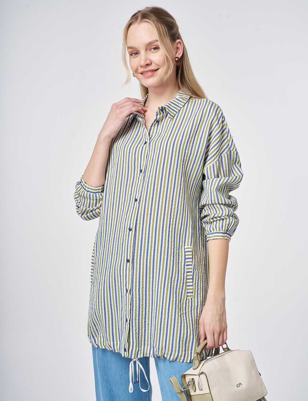 Striped Viscose Blouse Matcha Green