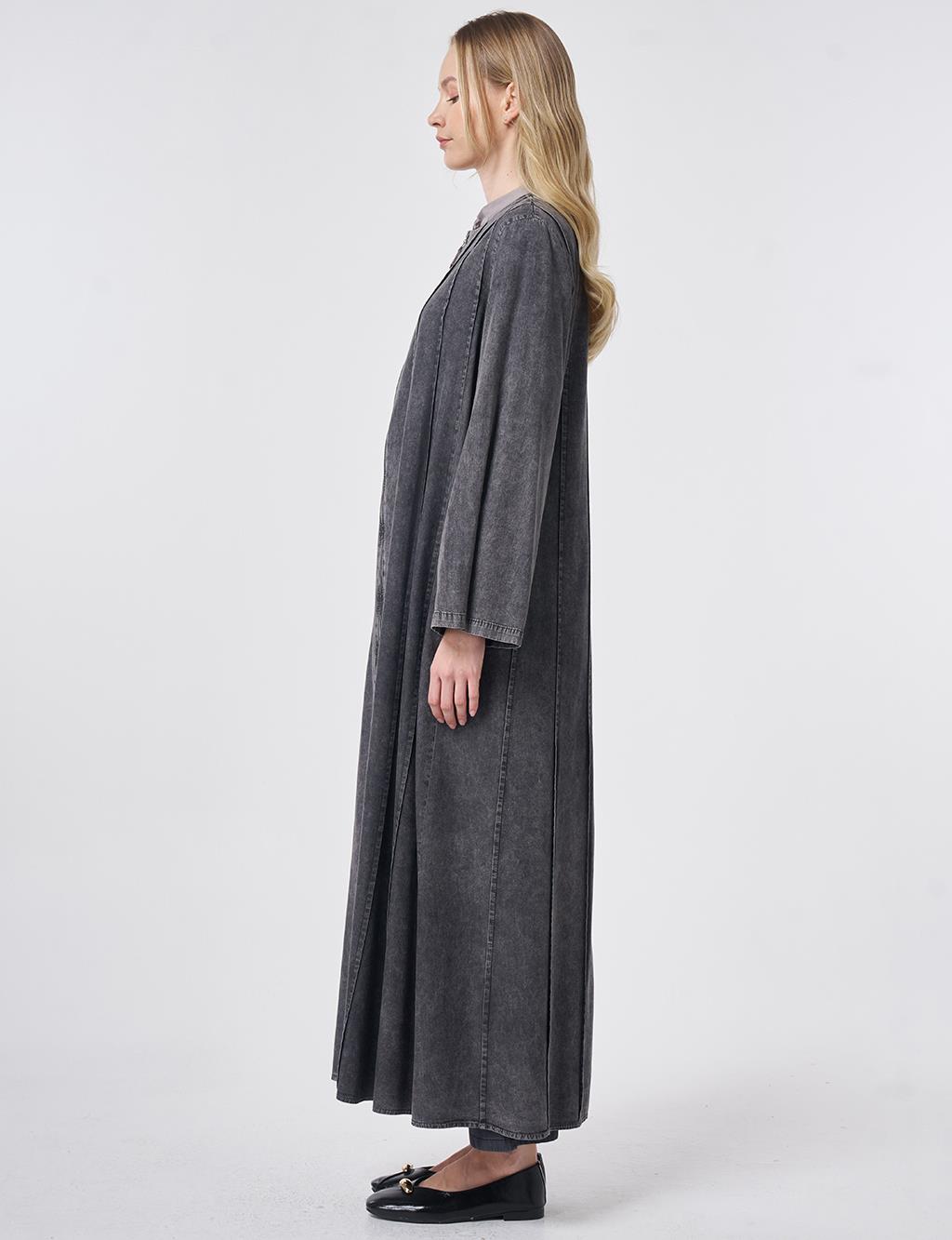 Washed Panel-Stitched Throw-On Anthracite