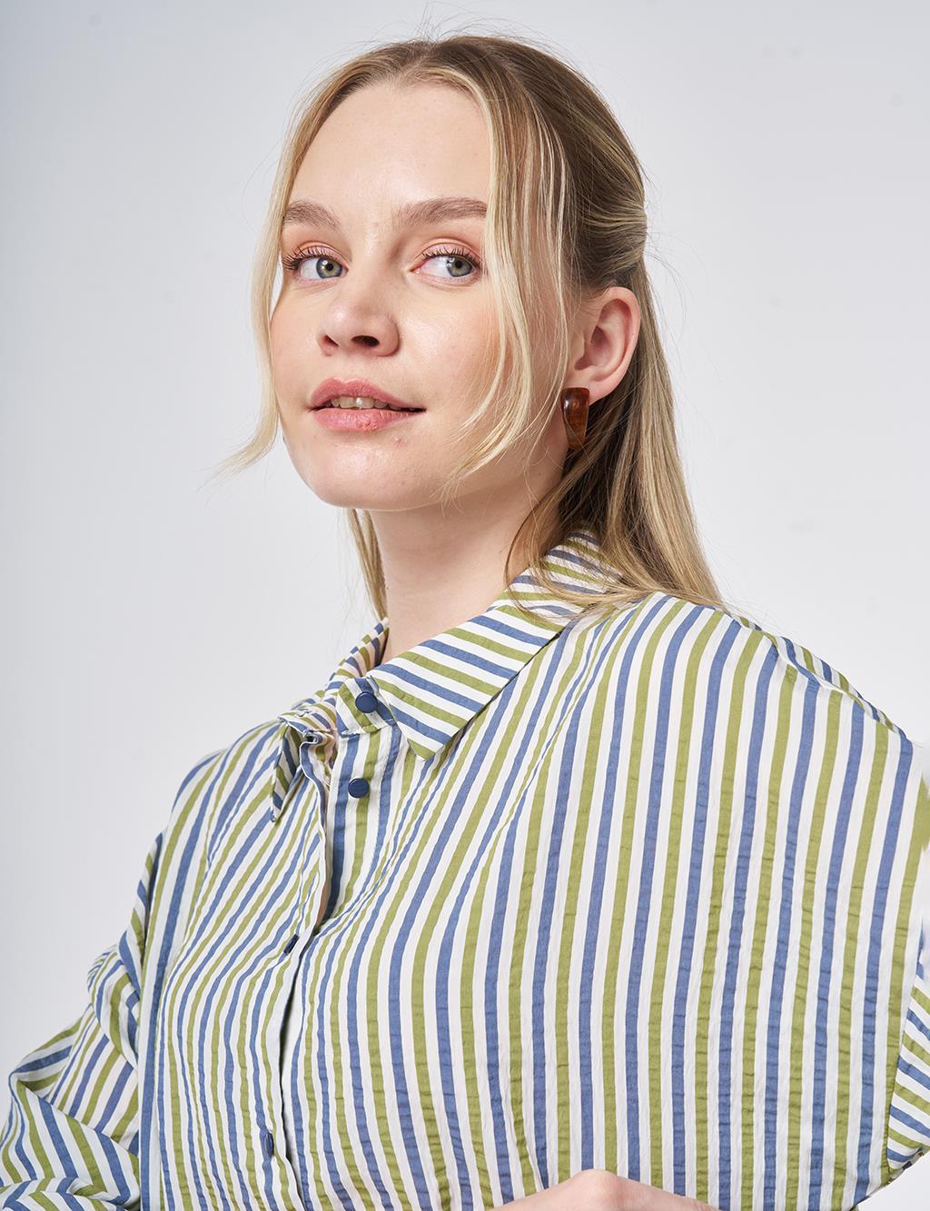 Striped Viscose Blouse Matcha Green