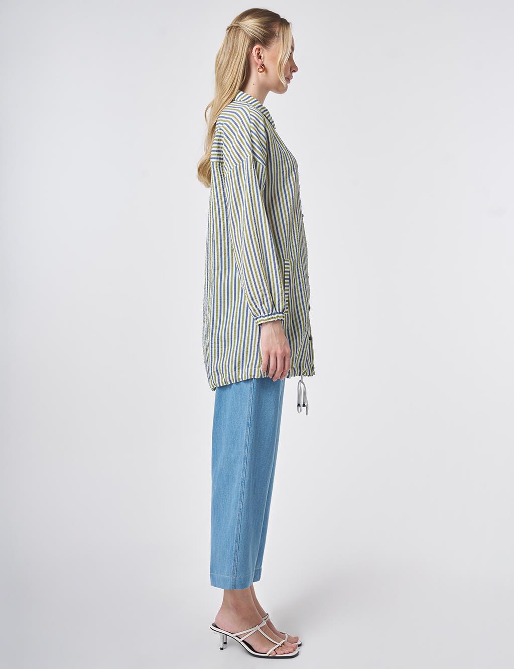 Striped Viscose Blouse Matcha Green