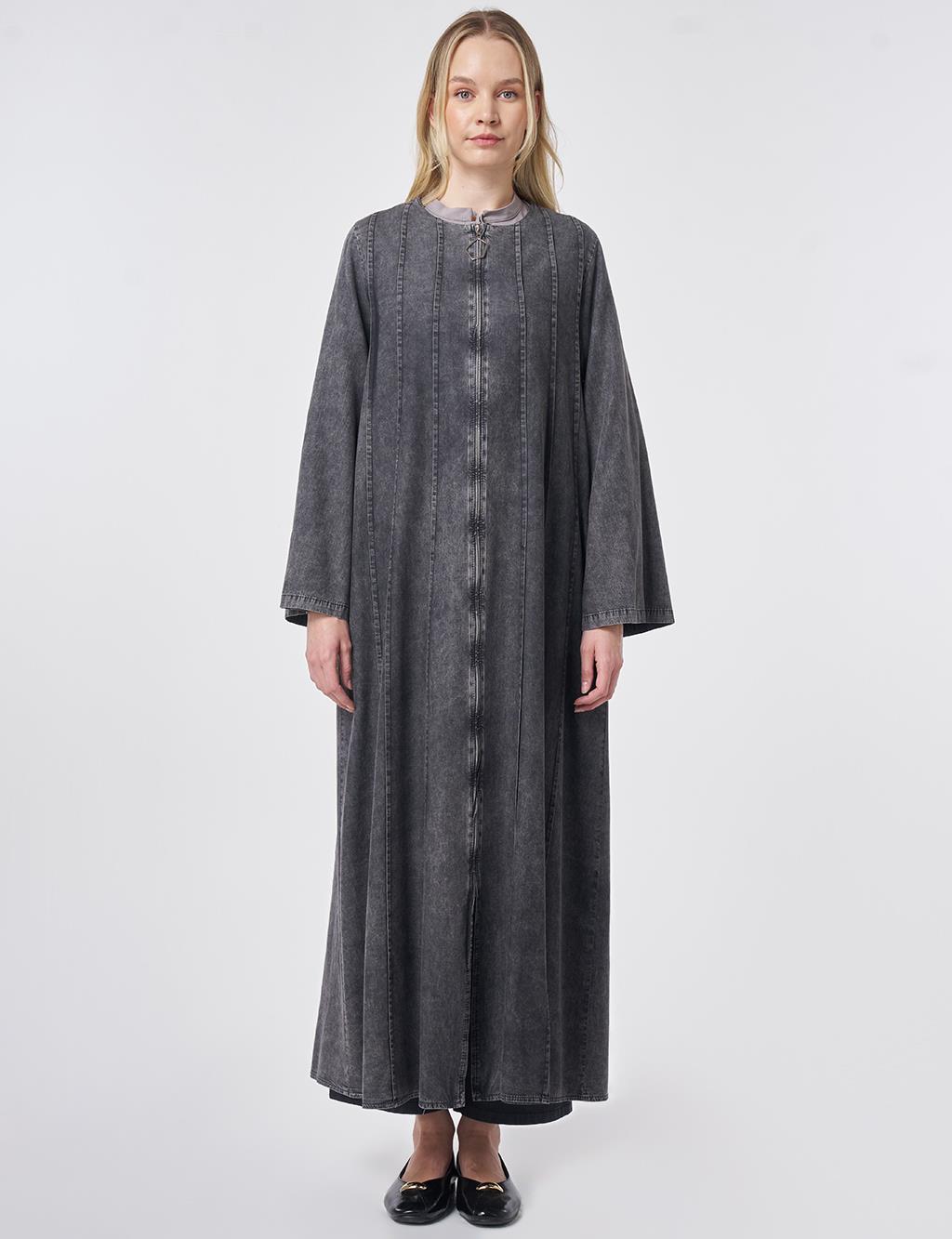 Washed Panel-Stitched Throw-On Anthracite