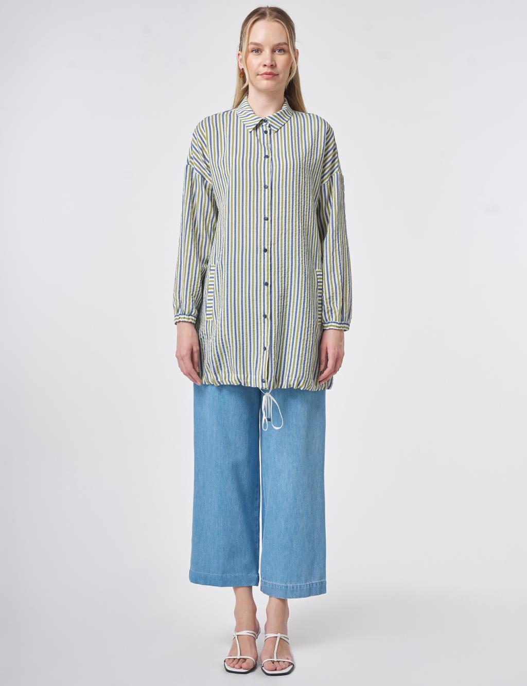 Striped Viscose Blouse Matcha Green