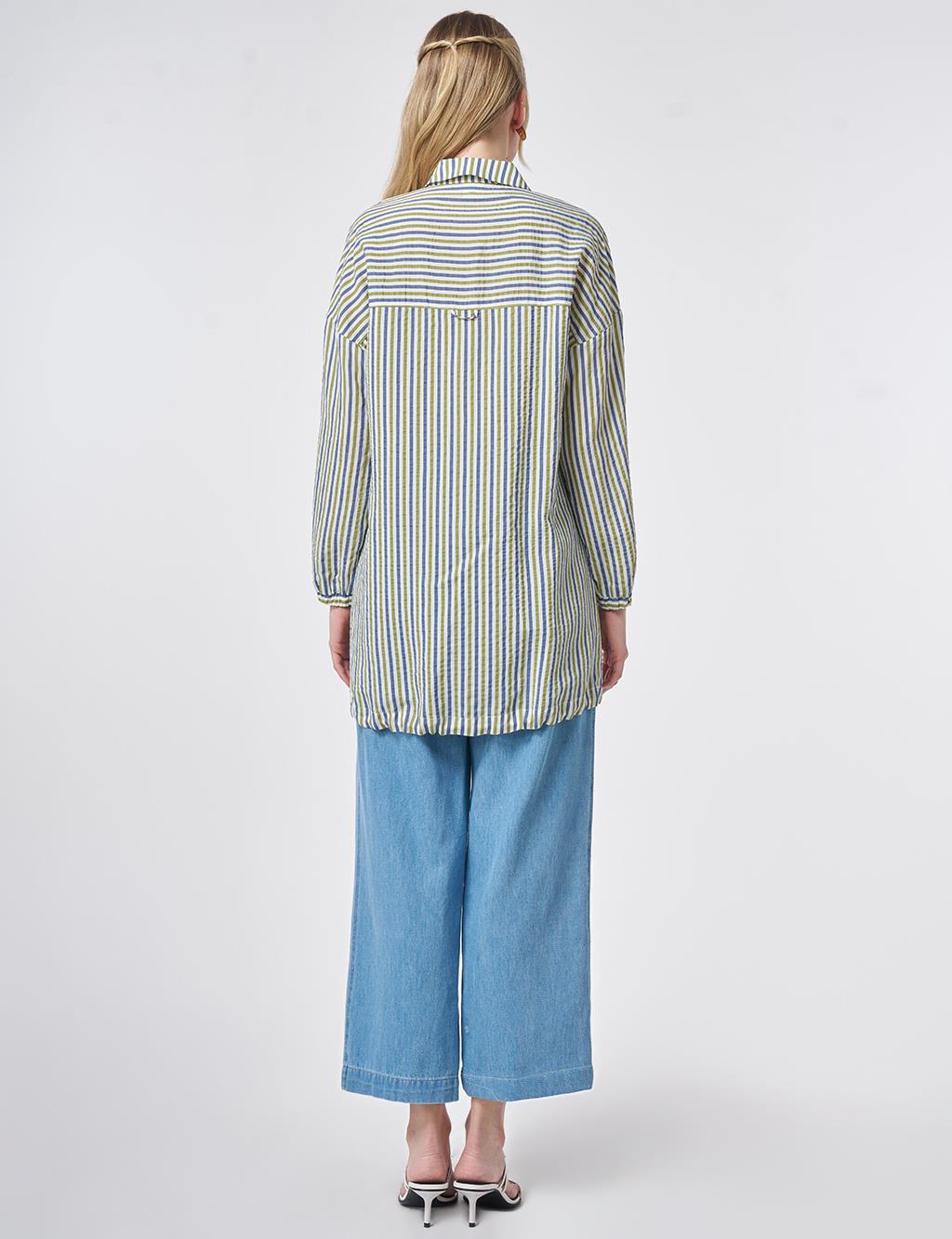 Striped Viscose Blouse Matcha Green