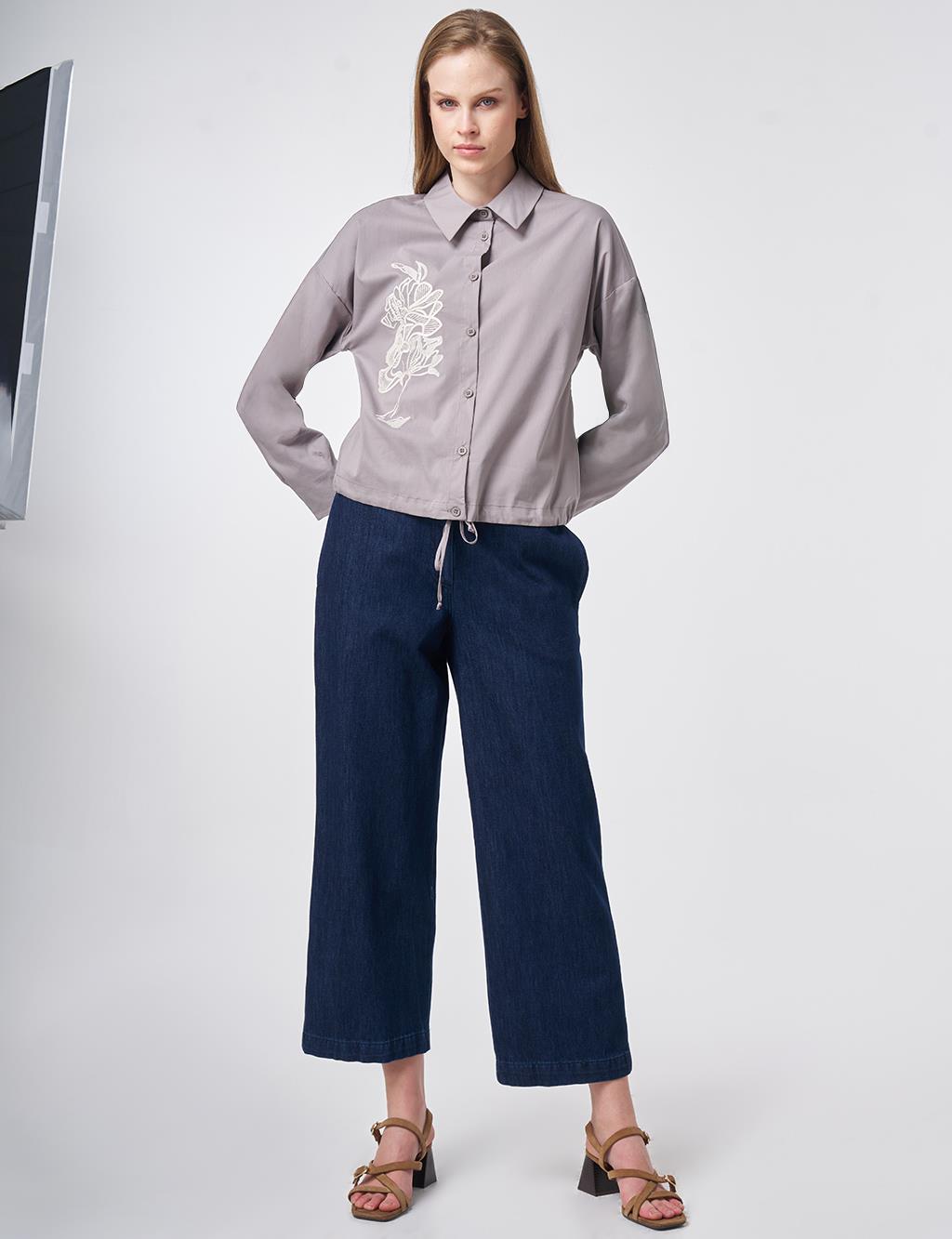 Embroidered Cotton Blouse Light Grey