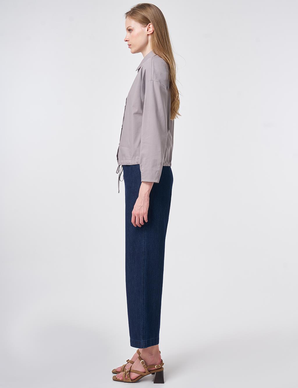 Embroidered Cotton Blouse Light Grey