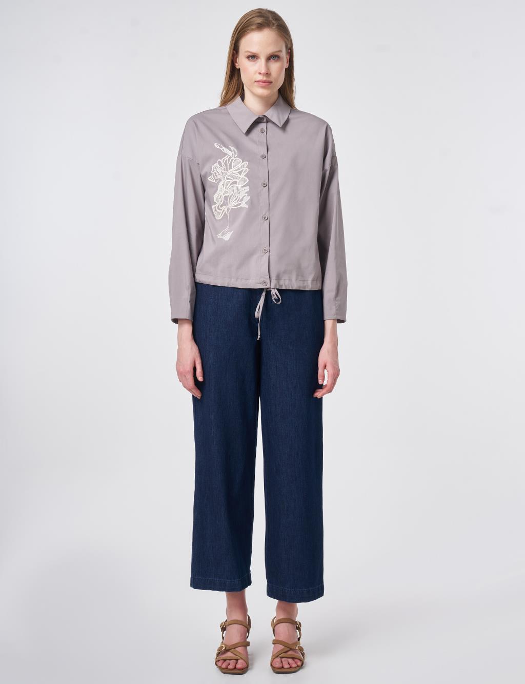 Embroidered Cotton Blouse Light Grey