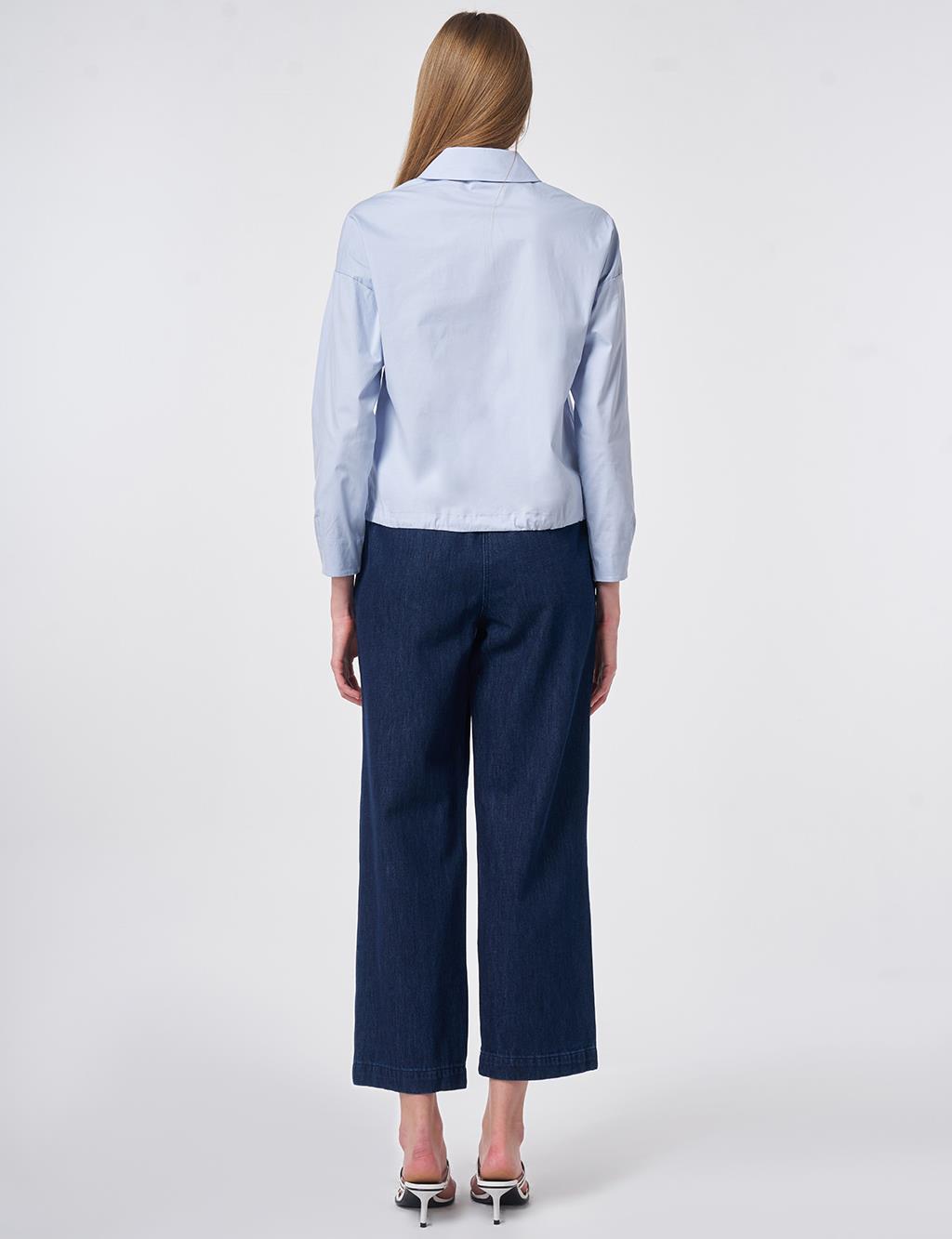 Embroidered Cotton Blouse Blue