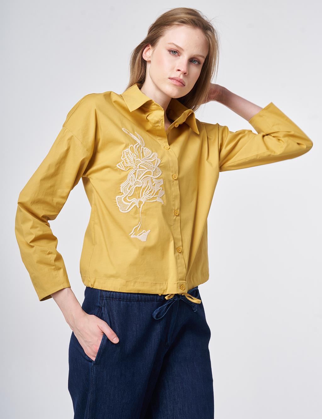 Embroidered Cotton Blouse Mustard