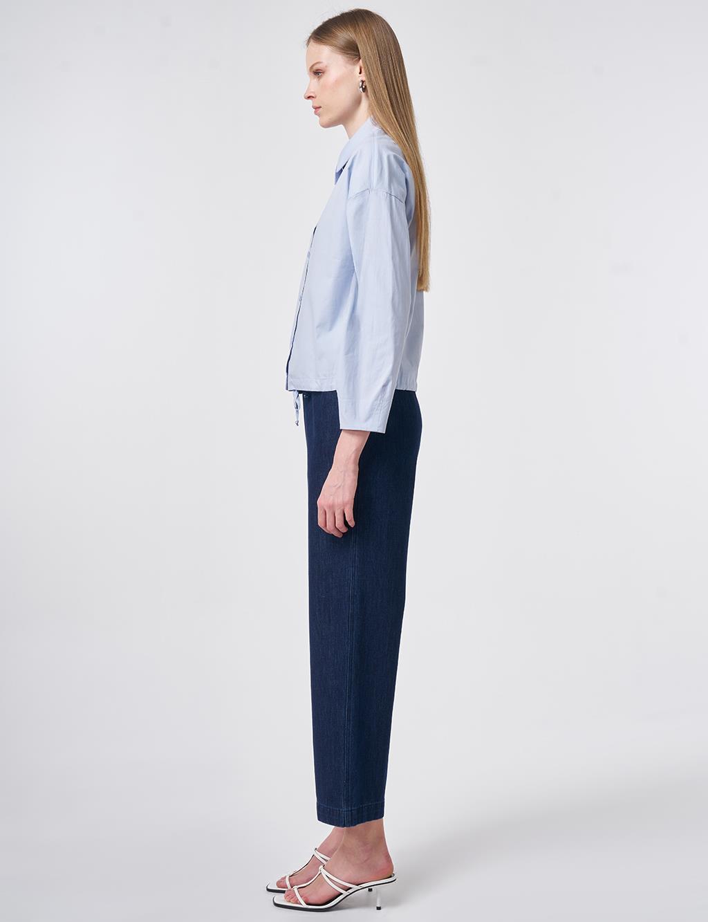 Embroidered Cotton Blouse Blue