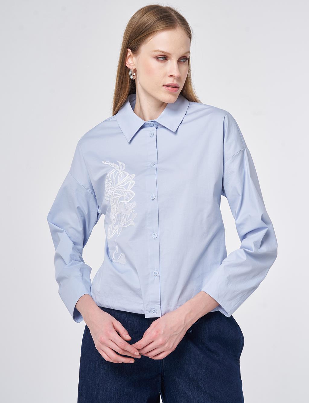 Embroidered Cotton Blouse Blue