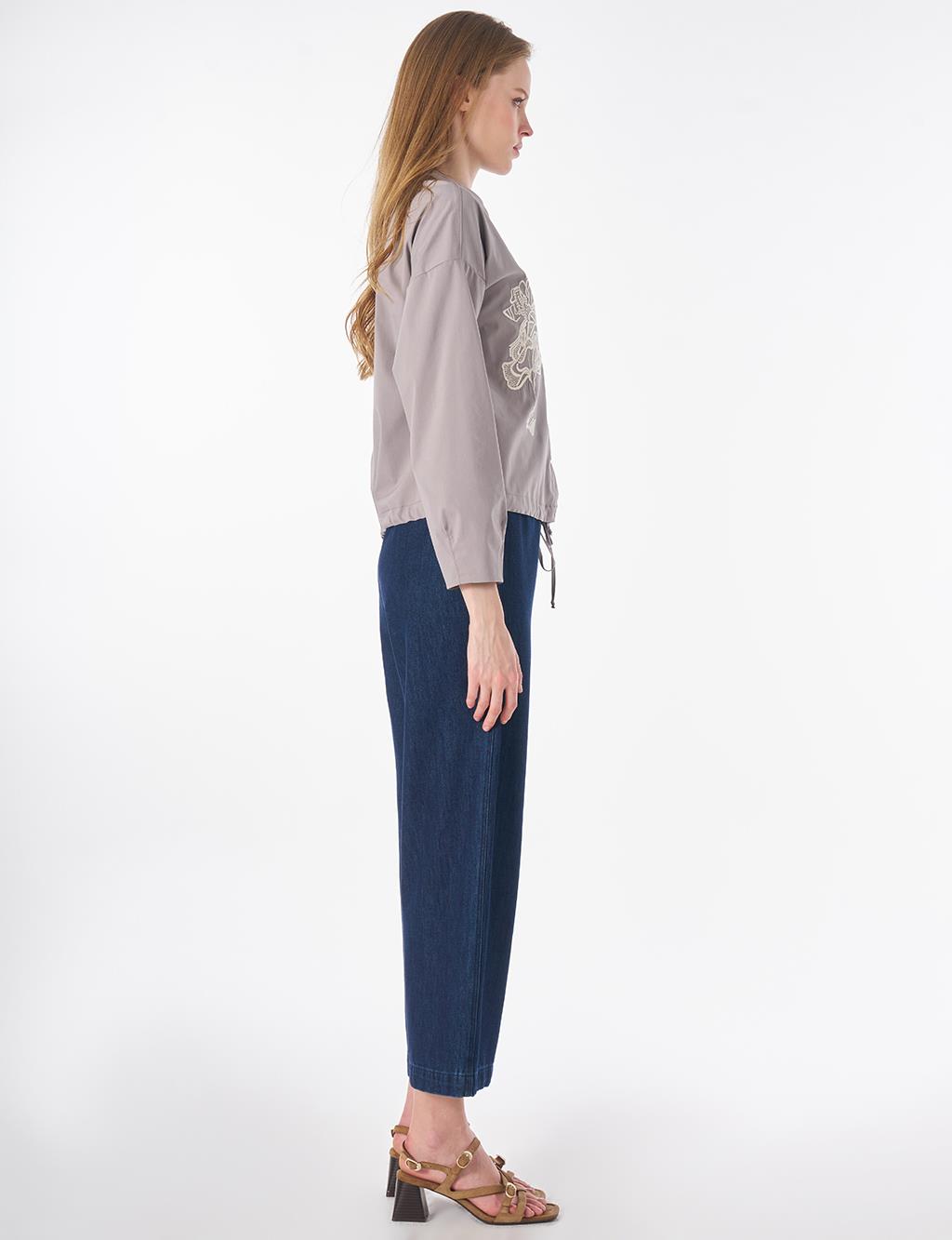 Embroidered Cotton Blouse Light Grey