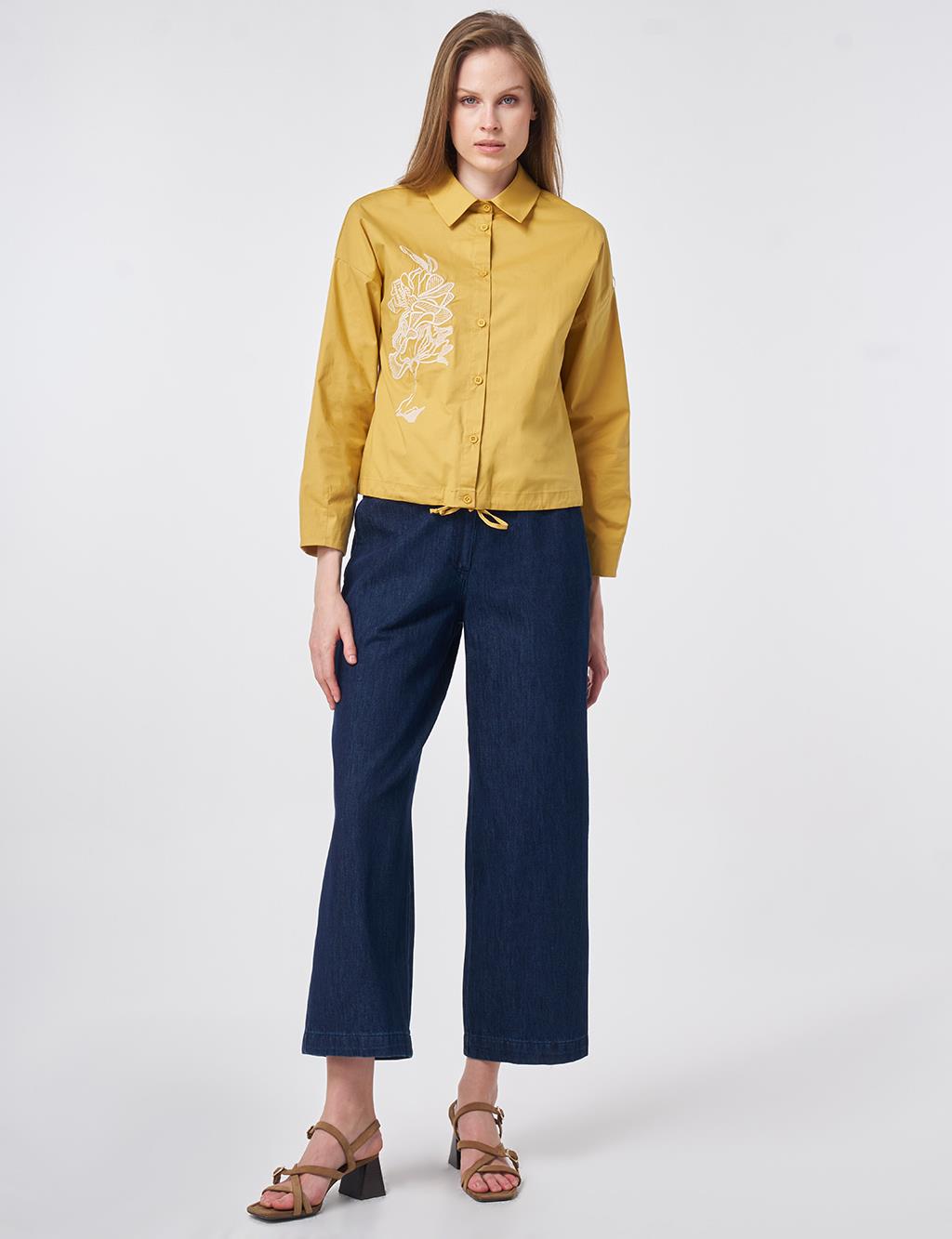 Embroidered Cotton Blouse Mustard