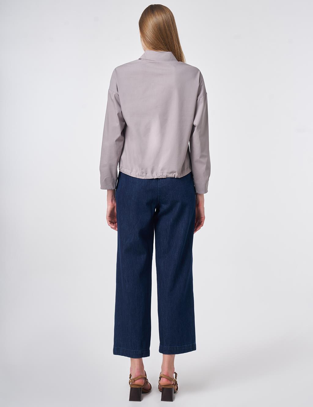 Embroidered Cotton Blouse Light Grey