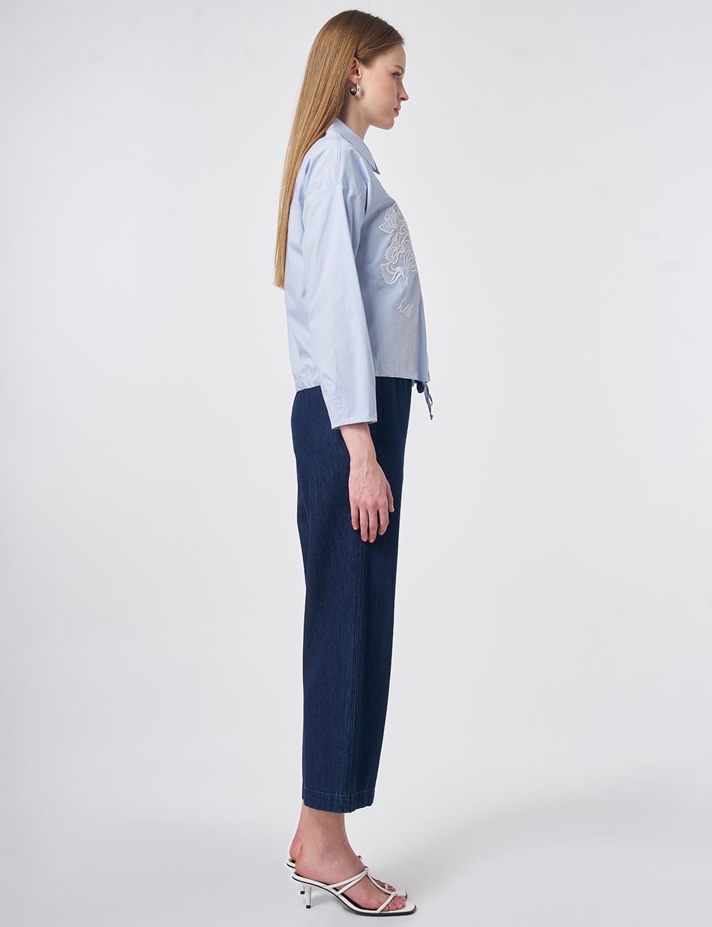 Embroidered Cotton Blouse Blue