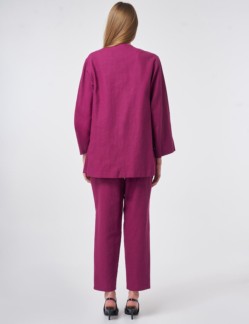 Embroidered Appliqué Cotton-Linen Two-Piece Set Plum
