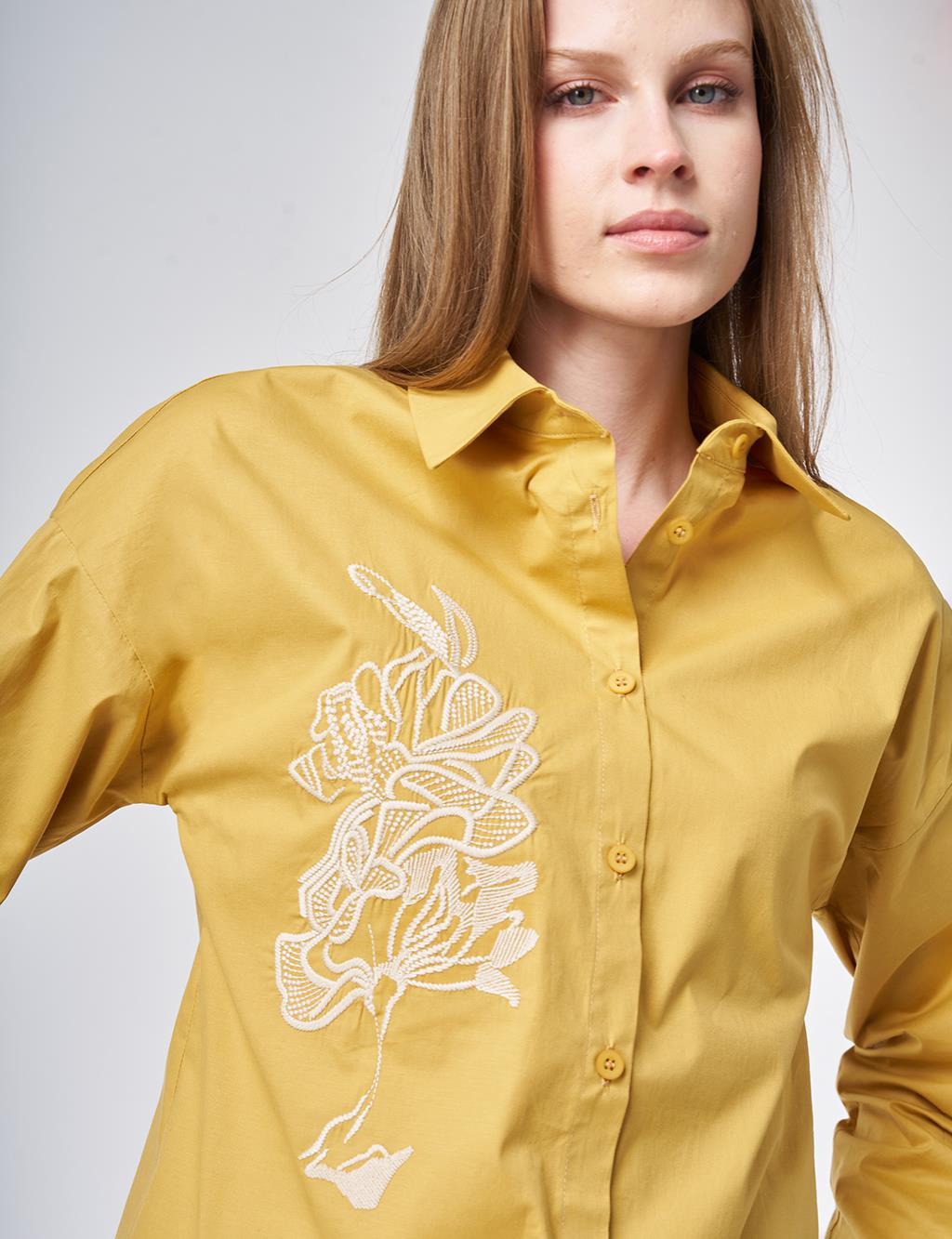 Embroidered Cotton Blouse Mustard