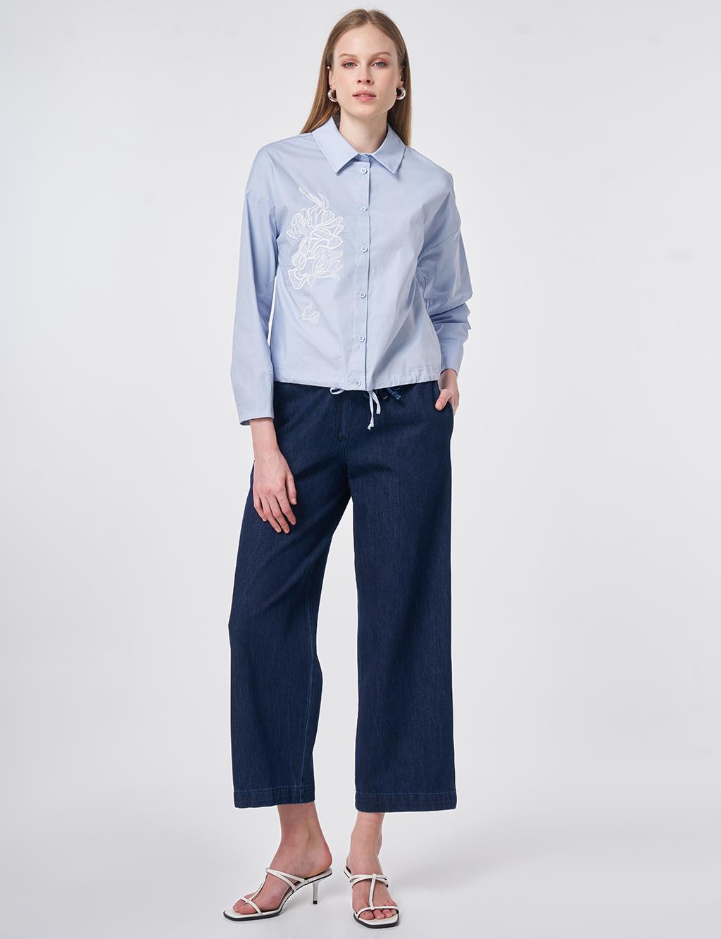 Embroidered Cotton Blouse Blue