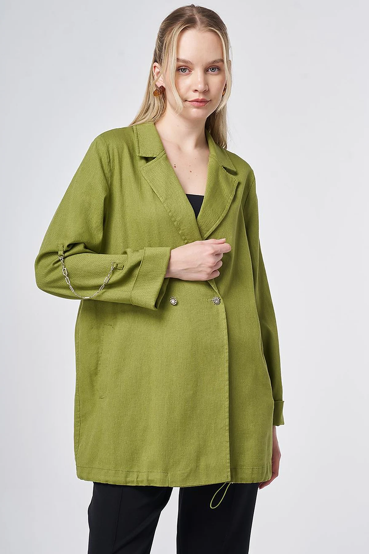Buttoned Blazer Jacket Matcha Green