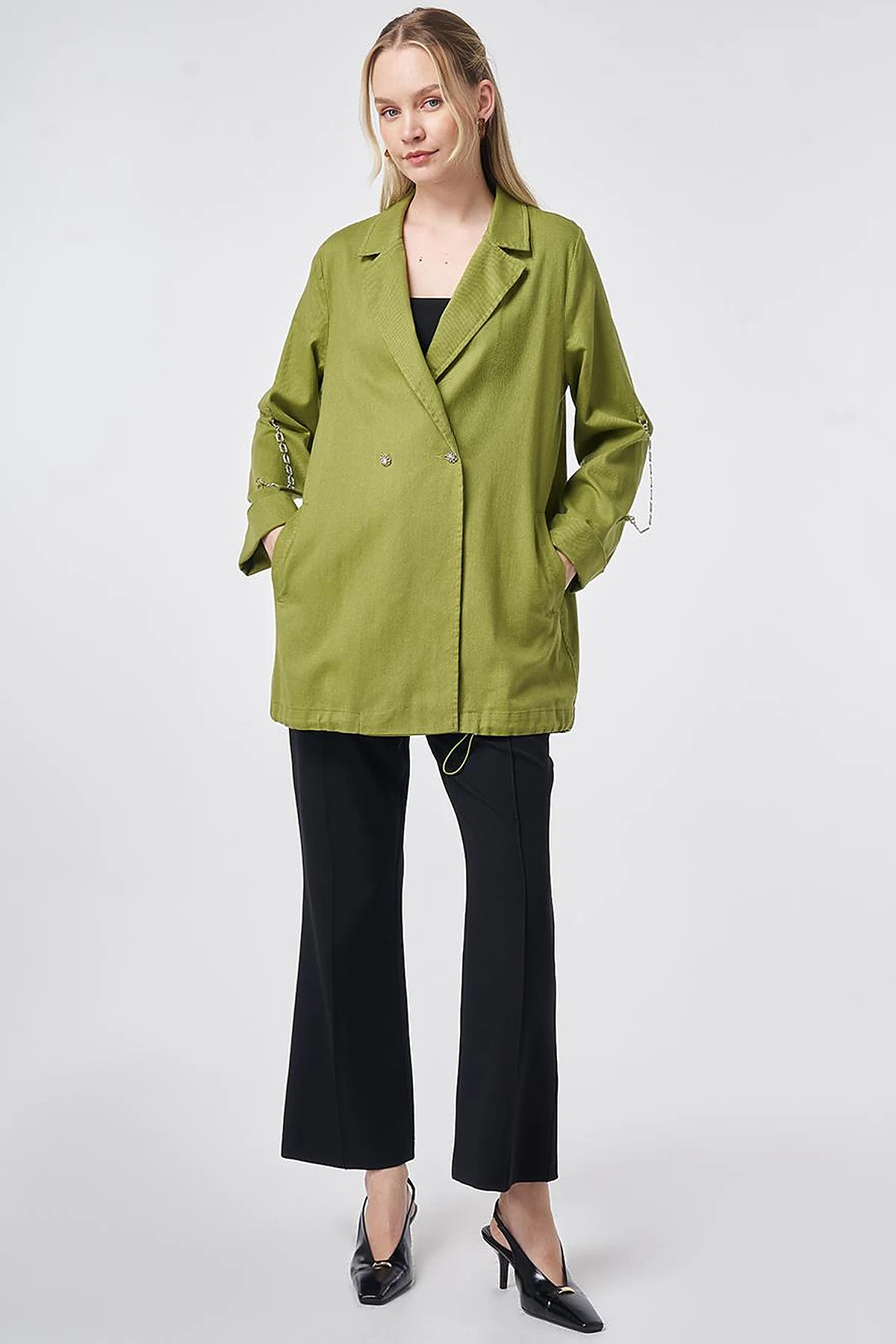 Buttoned Blazer Jacket Matcha Green