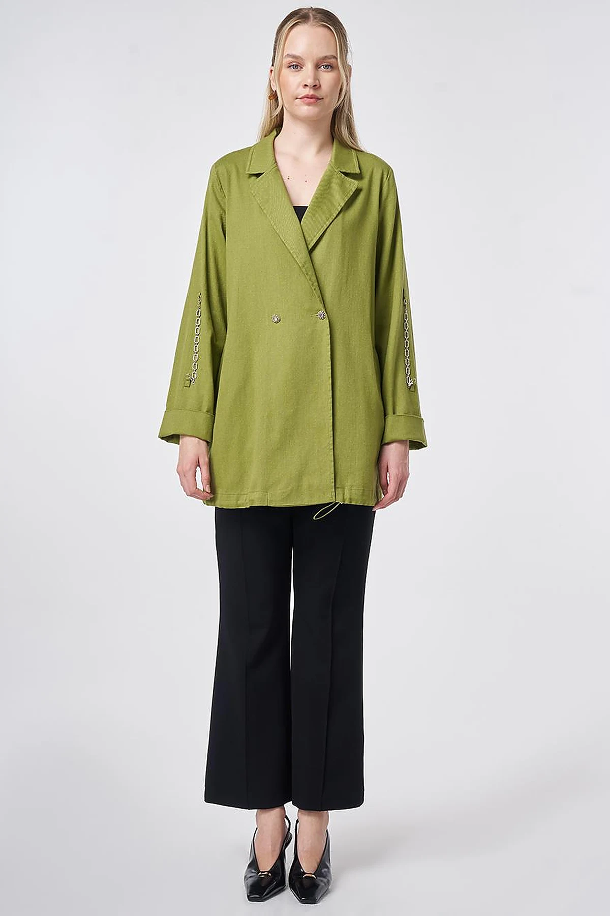 Buttoned Blazer Jacket Matcha Green