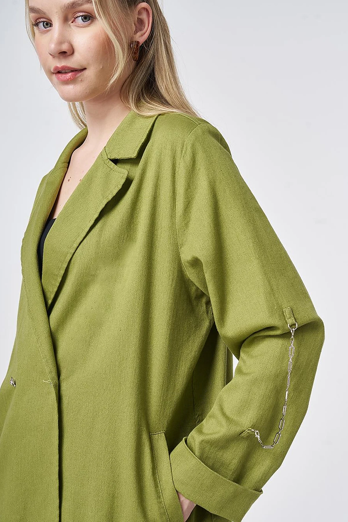 Buttoned Blazer Jacket Matcha Green