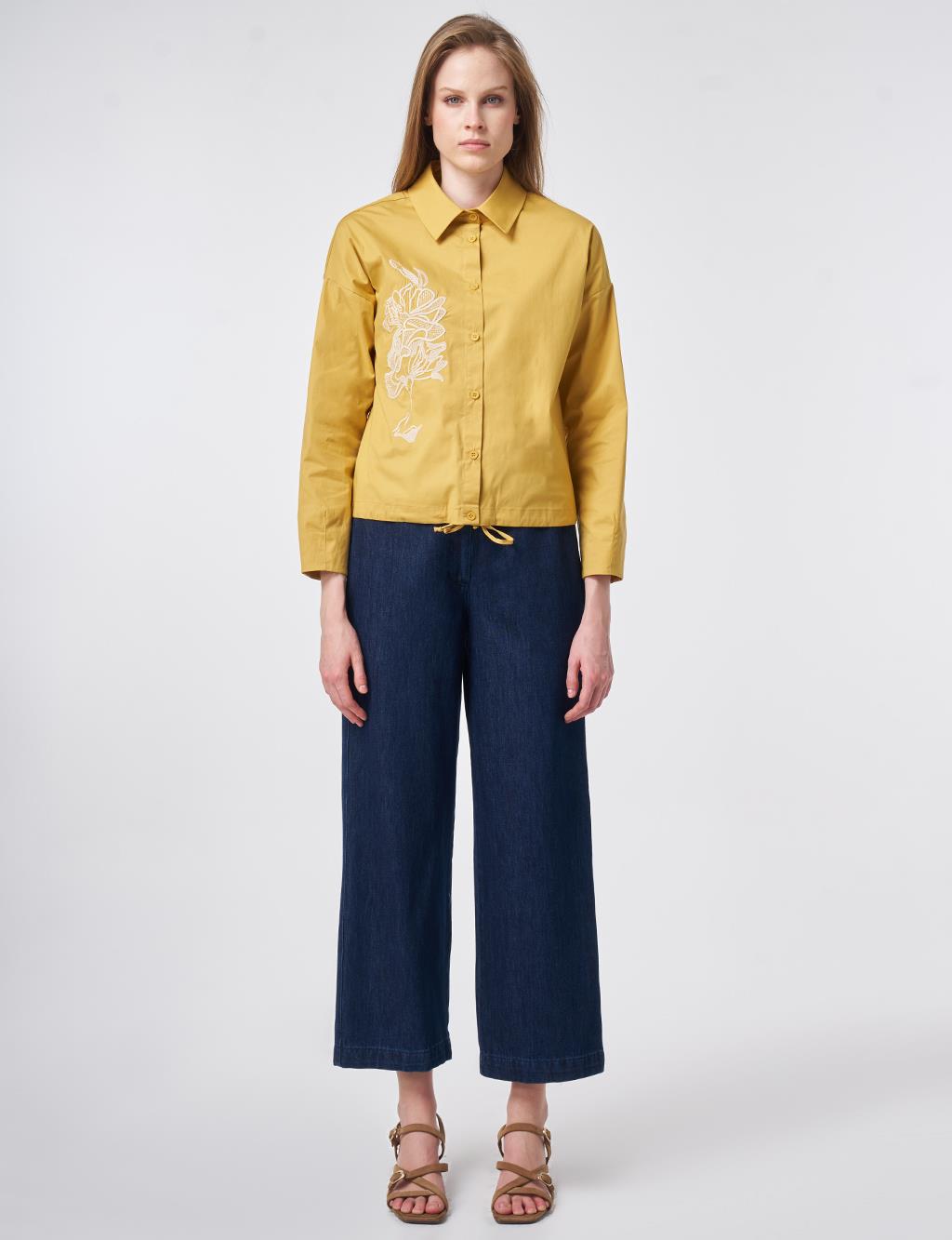 Embroidered Cotton Blouse Mustard