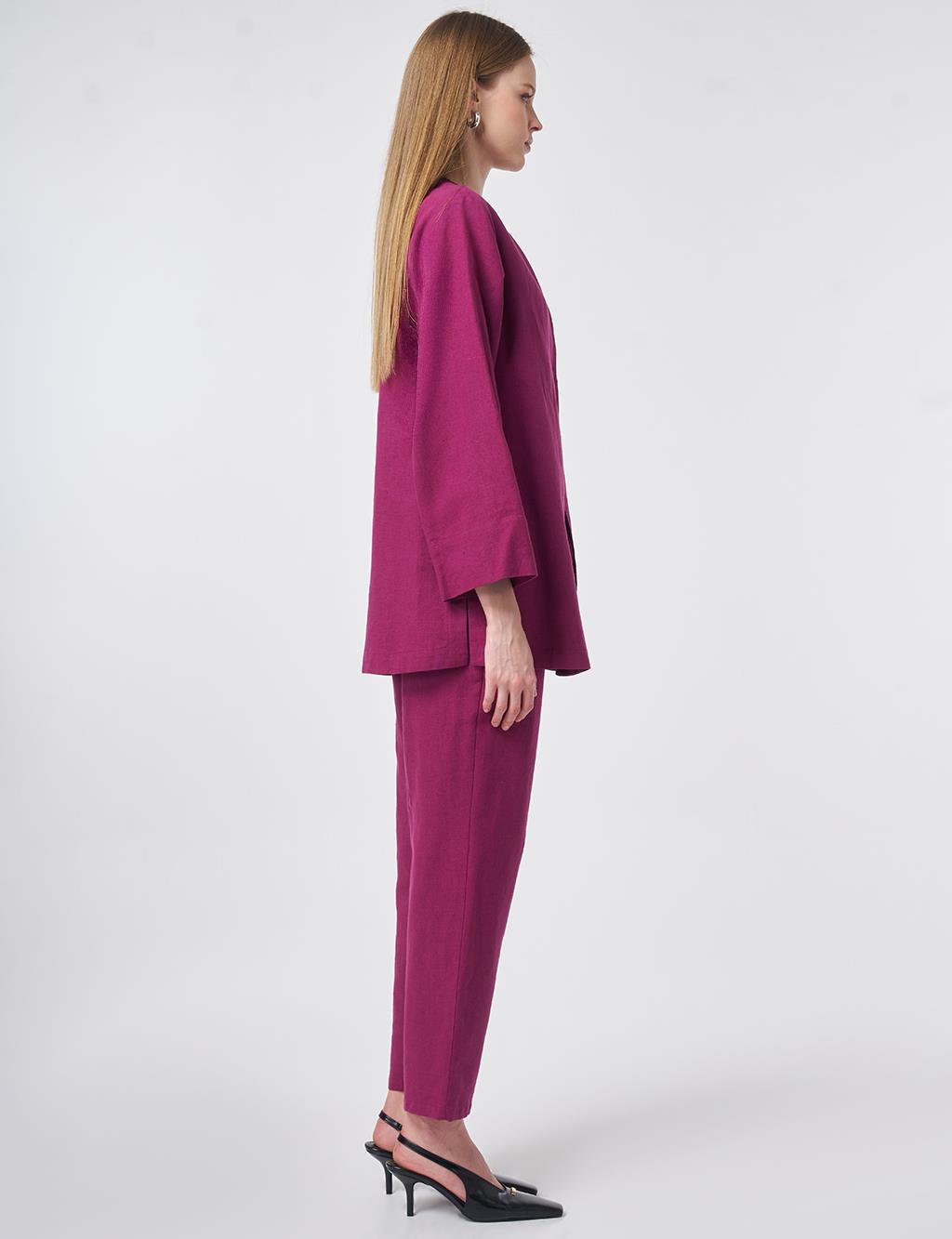 Embroidered Appliqué Cotton-Linen Two-Piece Set Plum