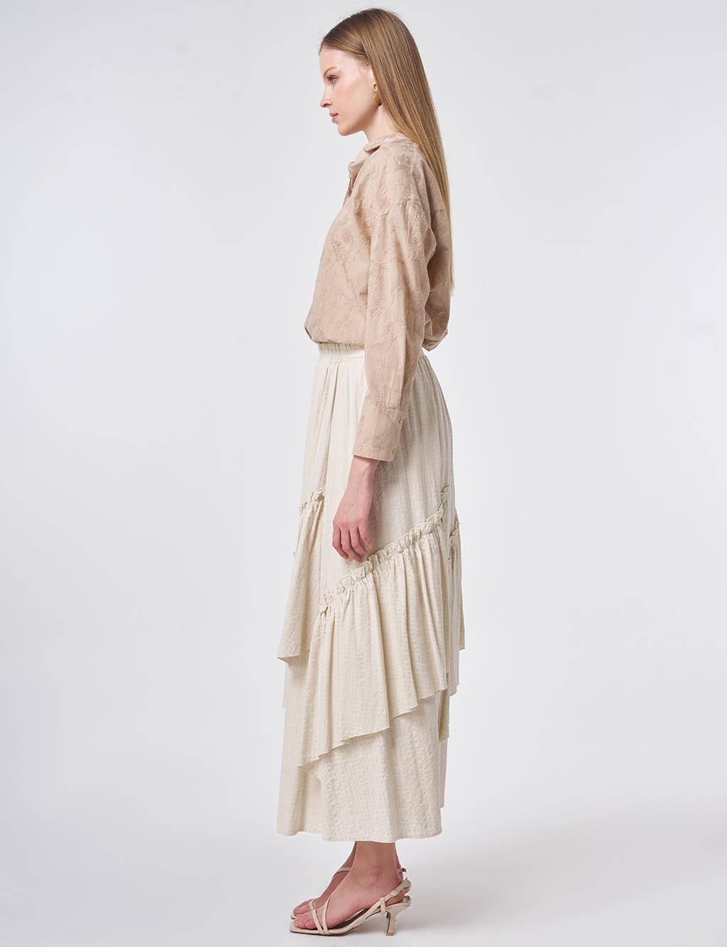 Asimetrik Kesim Etek Krem 